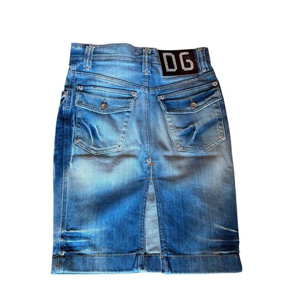 Dolce & Gabbana Rhinestone Embellished Buckle Denim Pencil Skirt IT 36 US 0 - Picture 2 of 7